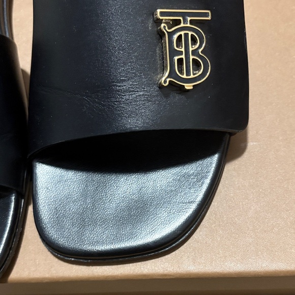 Burberry Black Slides with Gold Logo - Picture 13 of 16